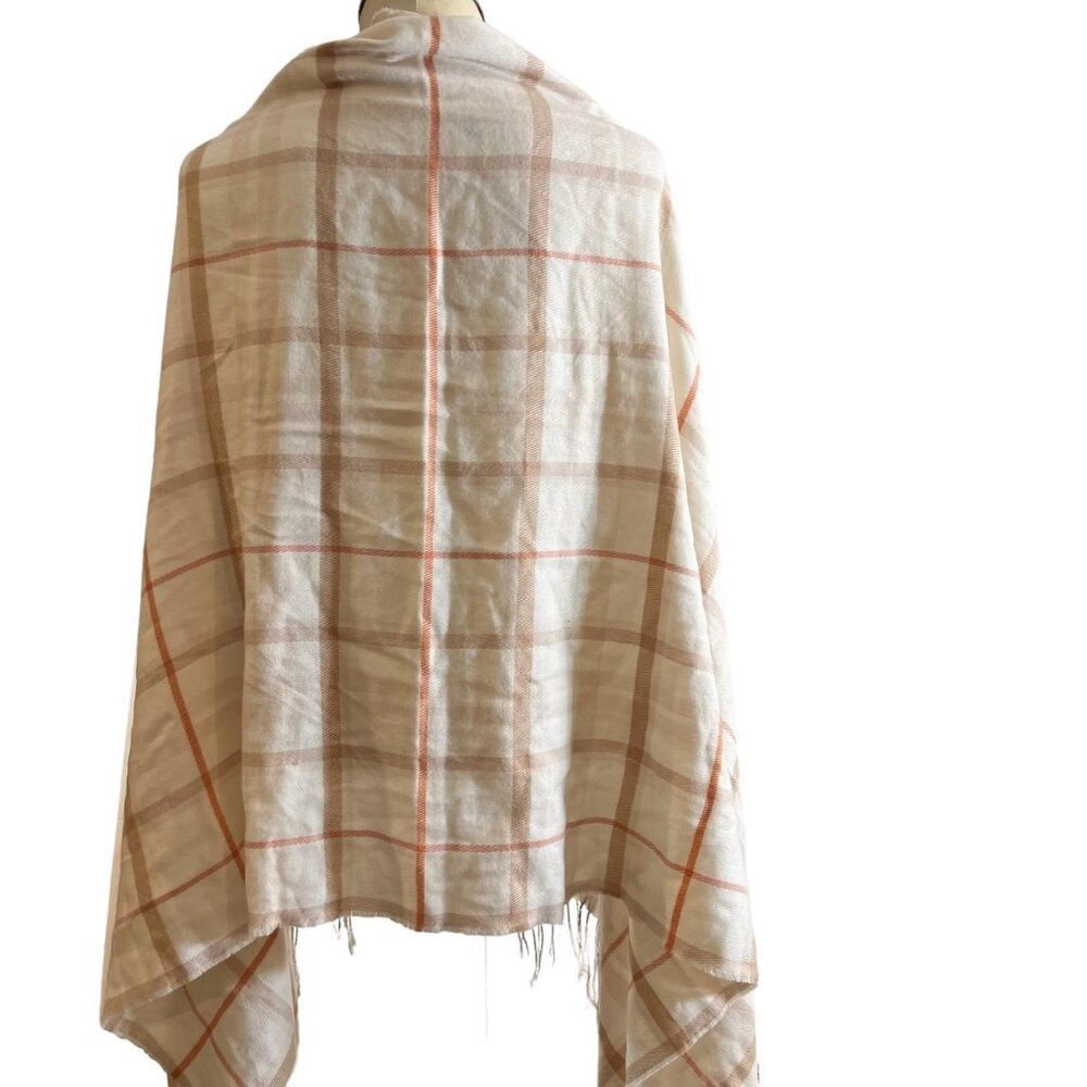 H&M Women's Plaid Fringe Scarf Wrap Shawl Cream Orange Tan - Picture 7 of 9